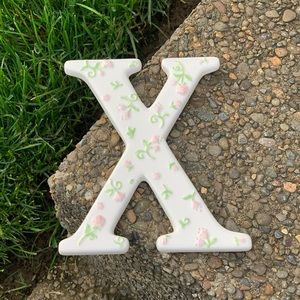 Pink Floral Letter X Monogram Ceramic 6” Hanging Wall Art Nursery Wedding Office